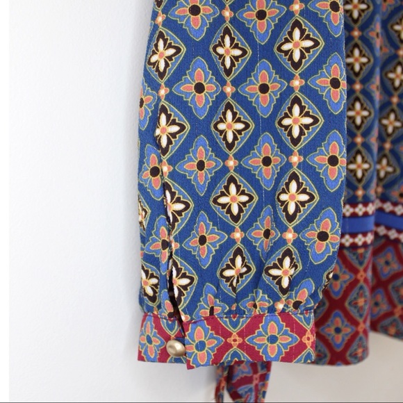 Vintage 70s Retro Print Collar and Button Loose fitting Top Medium Large Ruby - Picture 4 of 9